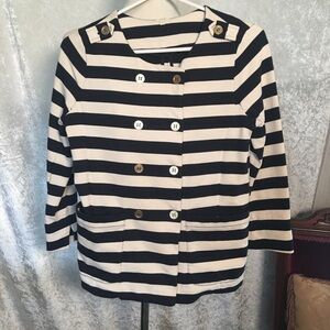 J. Crew Nautical Striped Cardigan Double Breasted Cream Navy blazer Size XXS